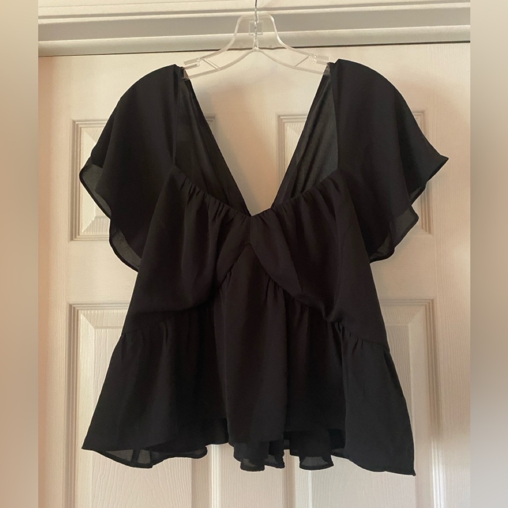 Express Black Flutter Sleeve Blouse